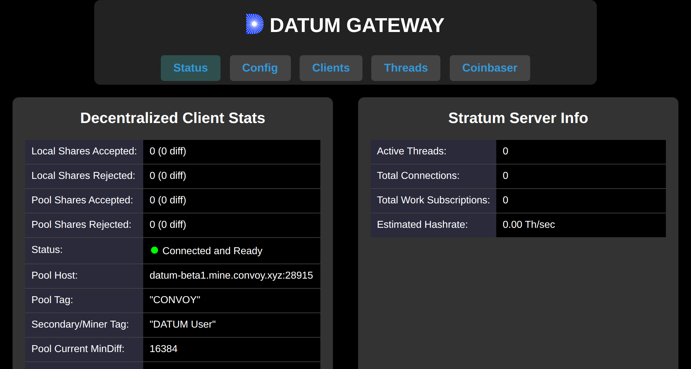 A connected Gateway's Status tab.