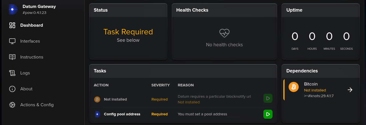 The Dashboard lists exactly what's left before the Gateway can start.